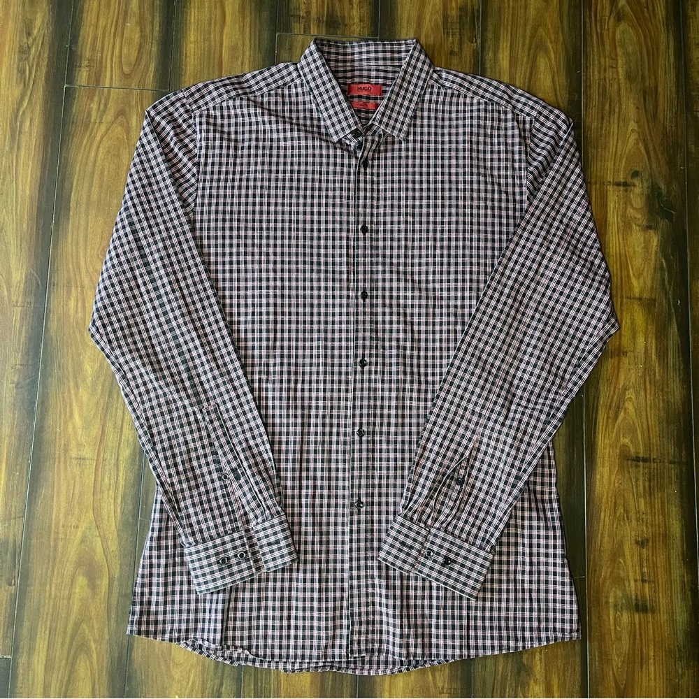 HUGO Black and White Checkered Casual Shirt